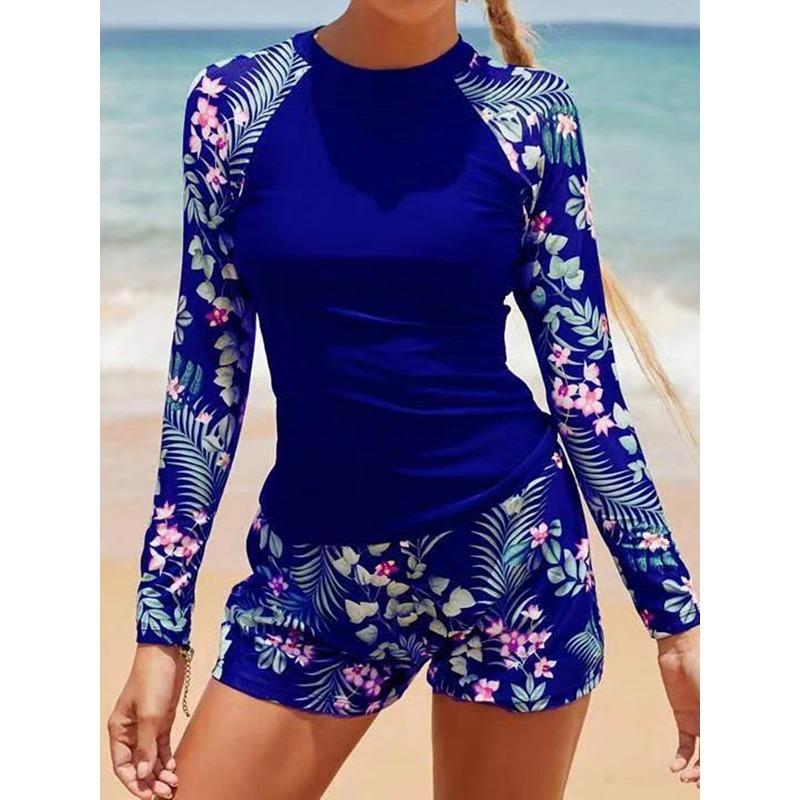 Noa | Women's Athletic Long Sleeve Ruching Mid-Rise Boxer Tummy Control Two-Piece Surfing Set 0