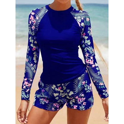 Noa | Women's Athletic Long Sleeve Ruching Mid-Rise Boxer Tummy Control Two-Piece Surfing Set 0