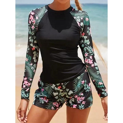 Noa | Women's Athletic Long Sleeve Ruching Mid-Rise Boxer Tummy Control Two-Piece Surfing Set 1