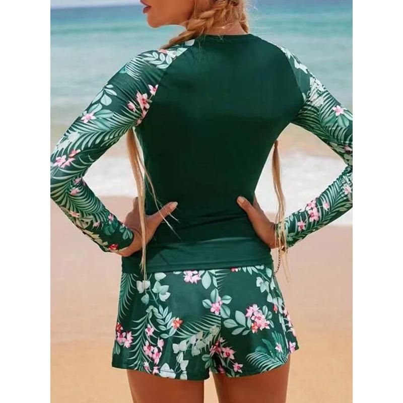 Noa | Women's Athletic Long Sleeve Ruching Mid-Rise Boxer Tummy Control Two-Piece Surfing Set 4