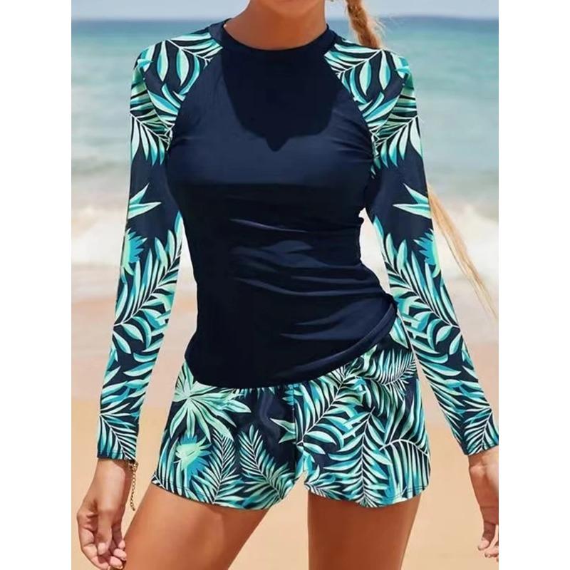 Noa | Women's Athletic Long Sleeve Ruching Mid-Rise Boxer Tummy Control Two-Piece Surfing Set 5