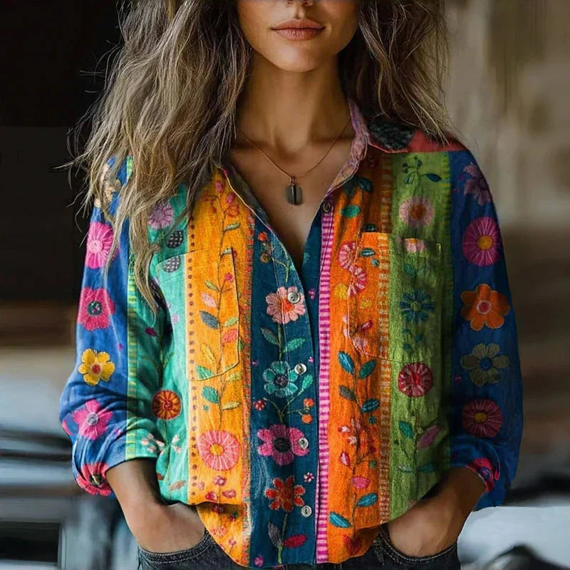 Rebecca | Women's Bohemian Vintage-Inspired Flare Sleeve Relaxed Fit Blouse 4