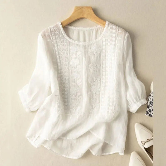 Sonia | Women's Elegant Relaxed Fit Embroidered Breezy Blouse 0