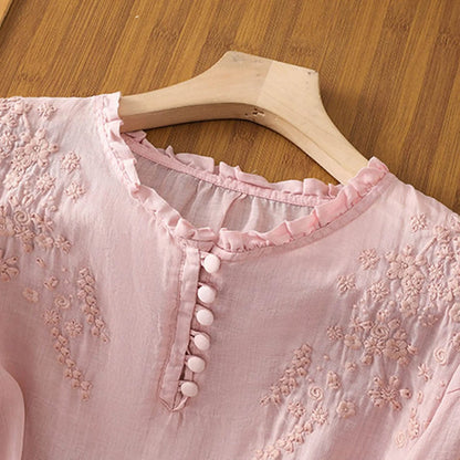 Suzanne | Women's Elegant Embroidered Button-Front Relaxed Fit Blouse 3