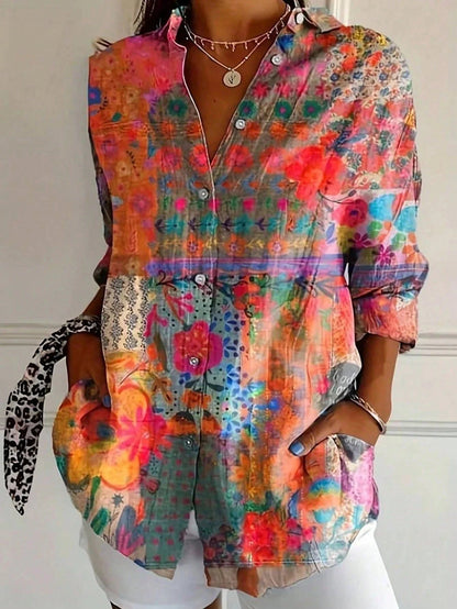 Terri | Women's Playful Relaxed Fit Short Sleeve Round Neck Vibrant Print Blouse 1