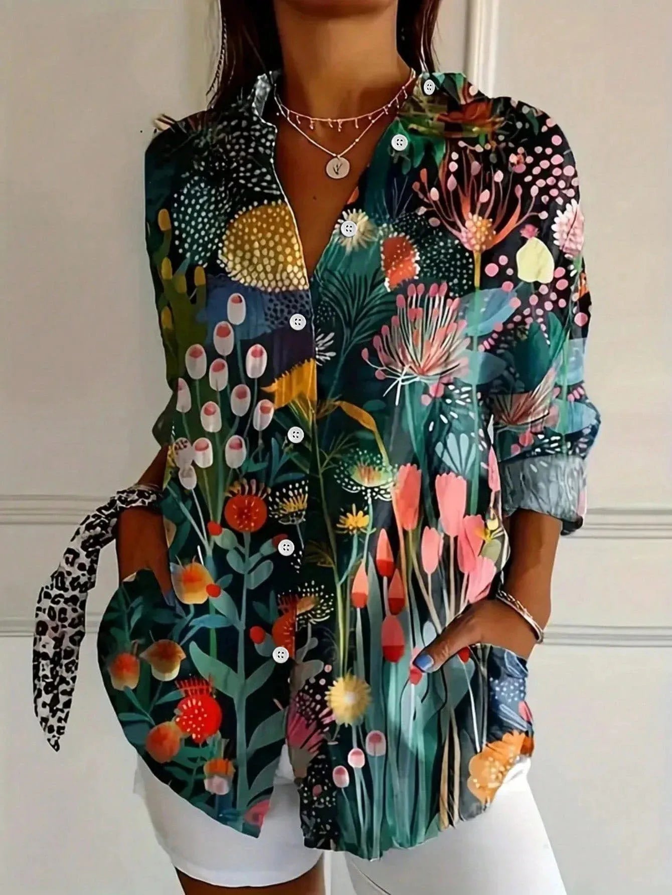 Terri | Women's Playful Relaxed Fit Short Sleeve Round Neck Vibrant Print Blouse 2