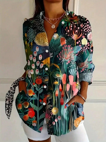 Terri | Women's Playful Relaxed Fit Short Sleeve Round Neck Vibrant Print Blouse 2
