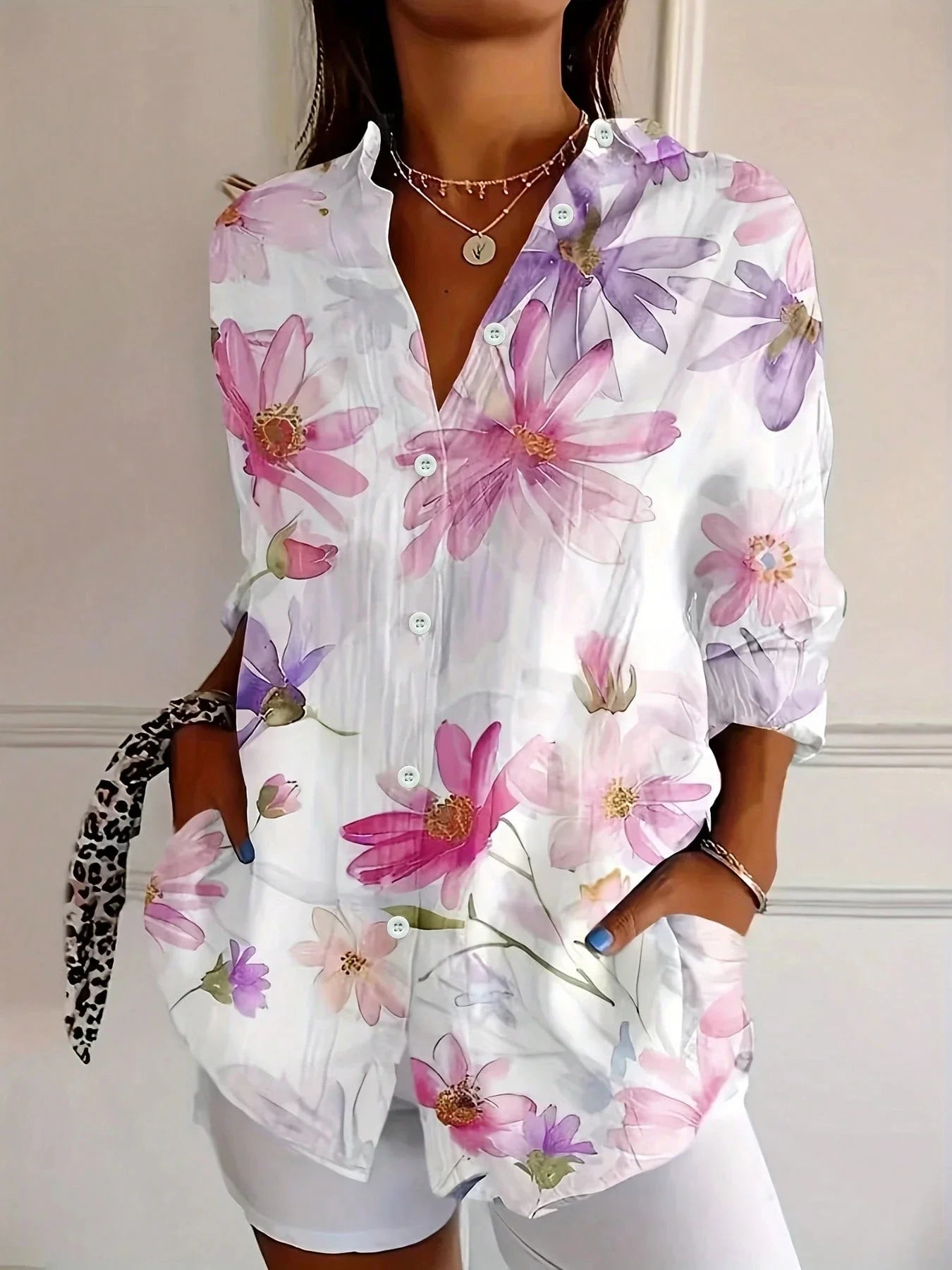 Terri | Women's Playful Relaxed Fit Short Sleeve Round Neck Vibrant Print Blouse 3