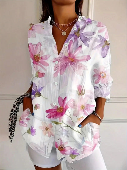 Terri | Women's Playful Relaxed Fit Short Sleeve Round Neck Vibrant Print Blouse 3
