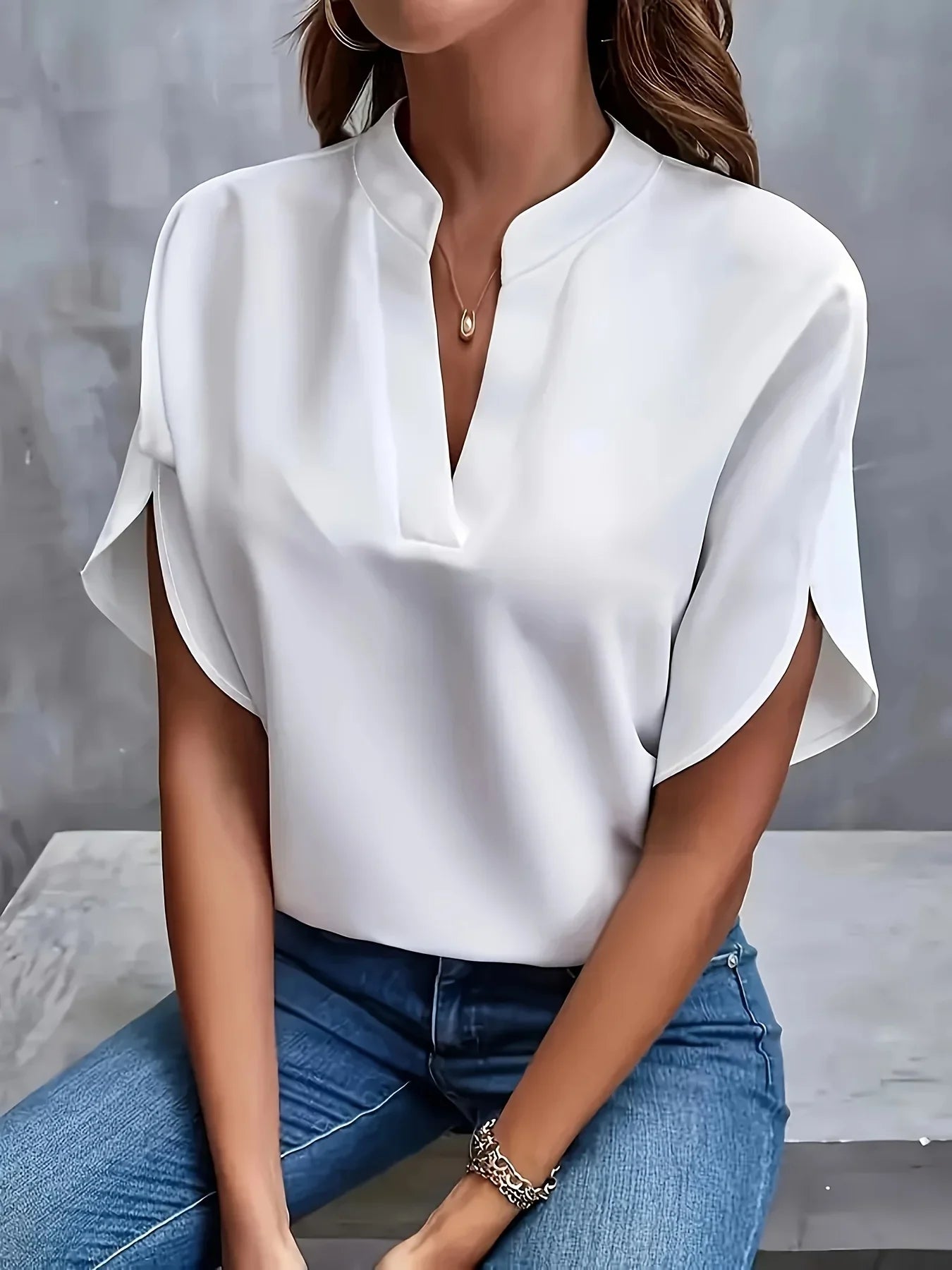 Thalia | Women's Elegant V-Neck Cap Sleeve Tailored Blouse 1