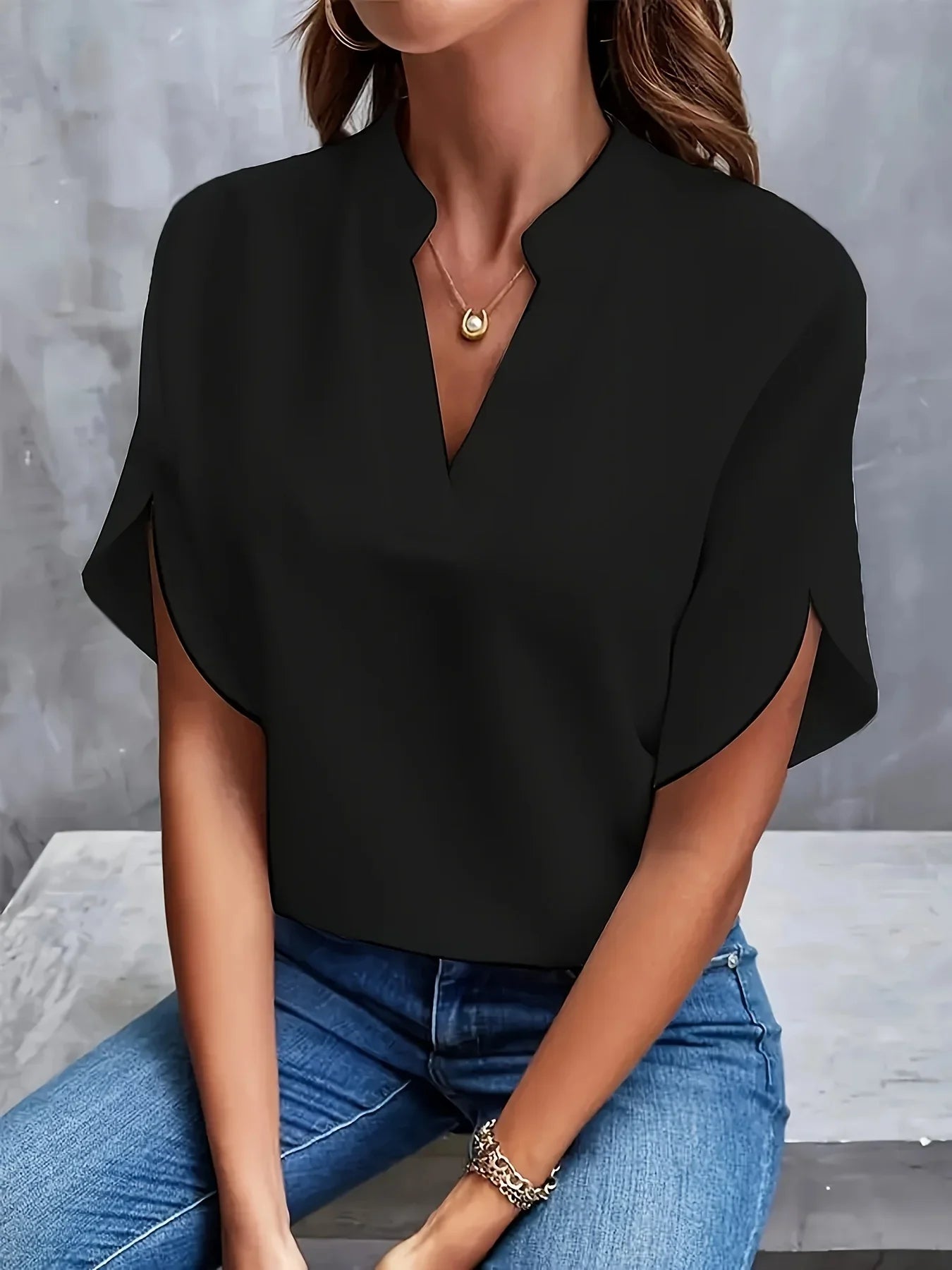 Thalia | Women's Elegant V-Neck Cap Sleeve Tailored Blouse 3