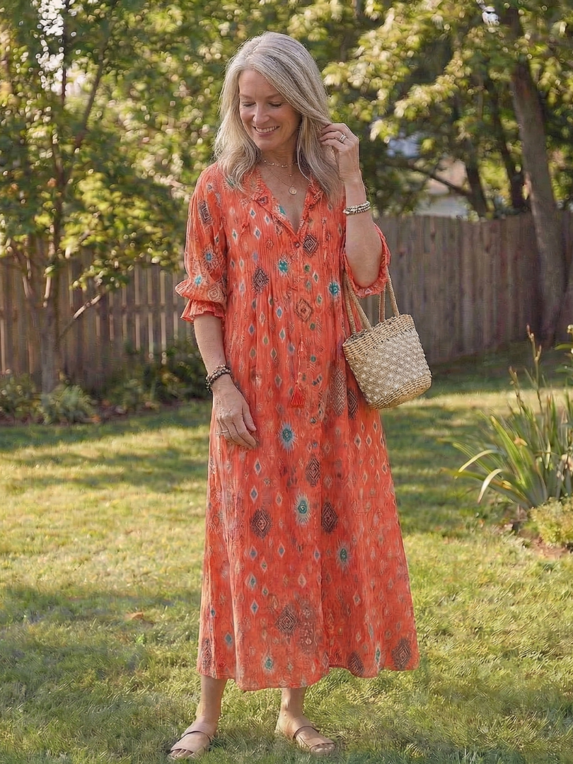 Vacation Chiffon Floral Collared Maxi Dress | Mira 3
