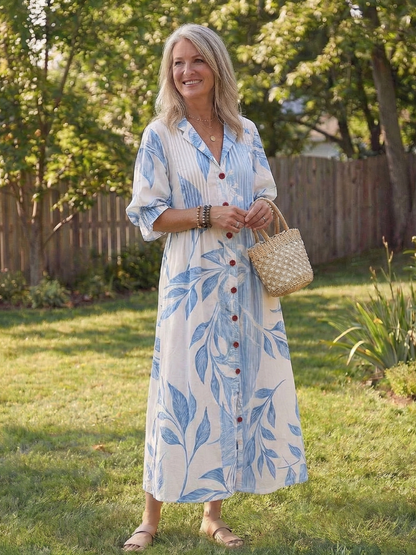 Vacation Chiffon Floral Collared Maxi Dress | Mira 5