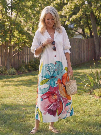 Vacation Chiffon Floral Collared Maxi Dress | Mira 7