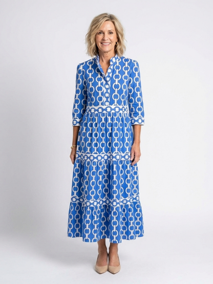 Wedding Guest Chiffon V-Neck Tiered Midi Dress with Sleeves 1