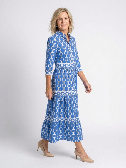 Wedding Guest Chiffon V-Neck Tiered Midi Dress with Sleeves 2