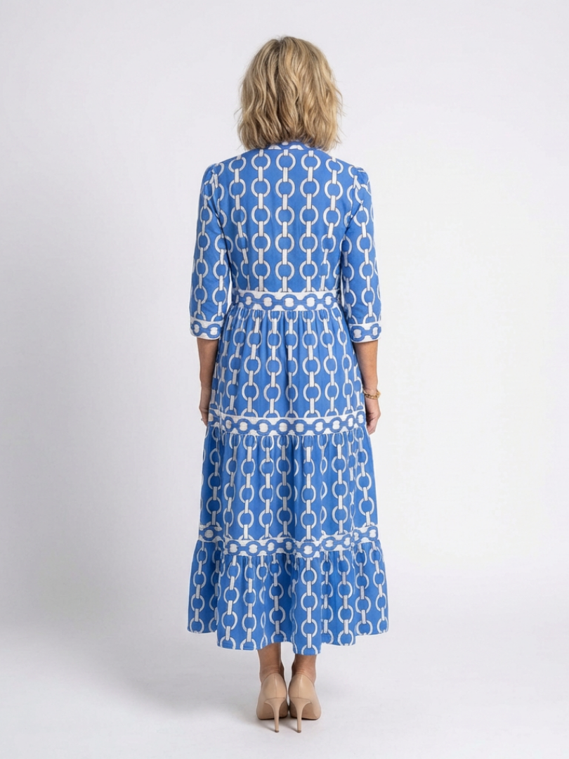 Wedding Guest Chiffon V-Neck Tiered Midi Dress with Sleeves 3