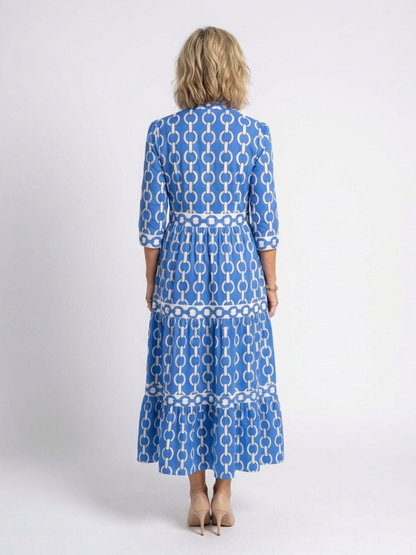 Wedding Guest Chiffon V-Neck Tiered Midi Dress with Sleeves 3