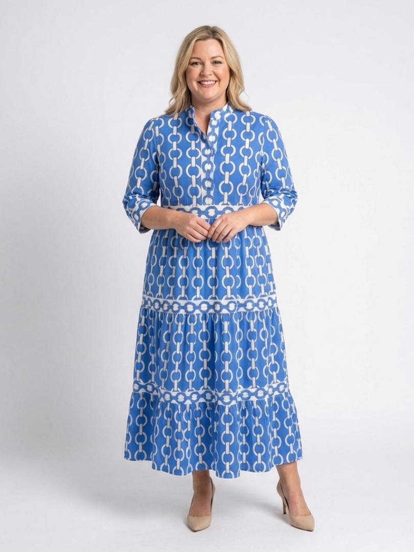 Wedding Guest Chiffon V-Neck Tiered Midi Dress with Sleeves 4