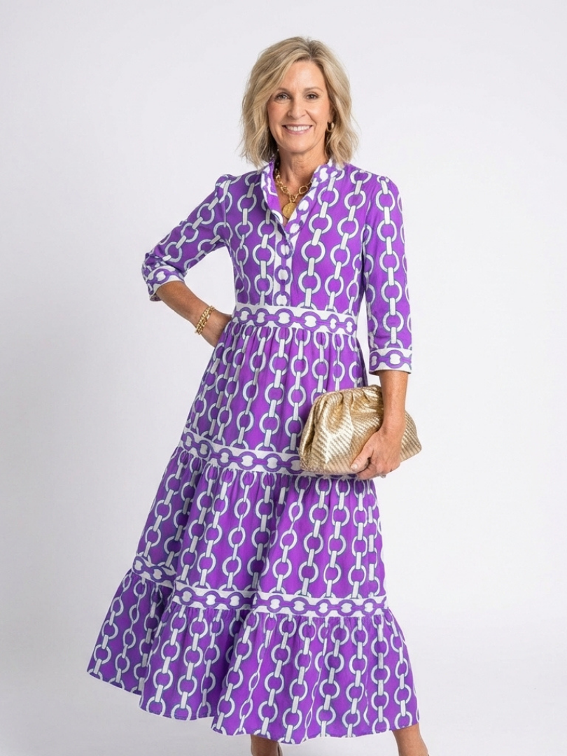 Wedding Guest Chiffon V-Neck Tiered Midi Dress with Sleeves 5