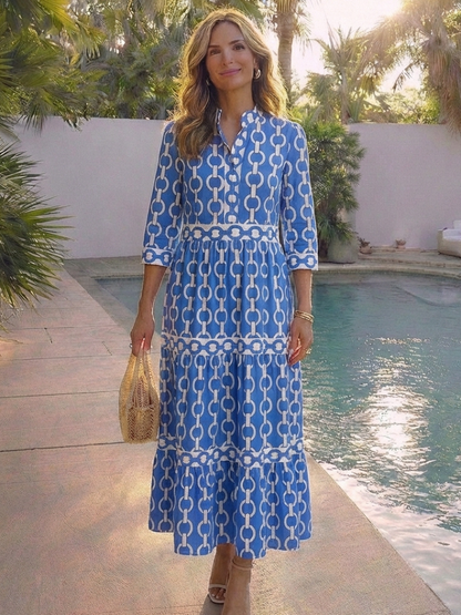 Wedding Guest Chiffon V-Neck Tiered Midi Dress with Sleeves 6