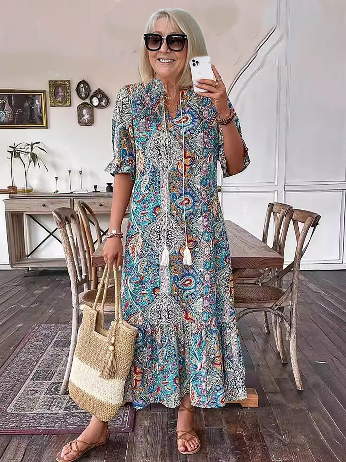 Vacation Cotton Lace-Up Maxi Dress with Pockets | Lila 0