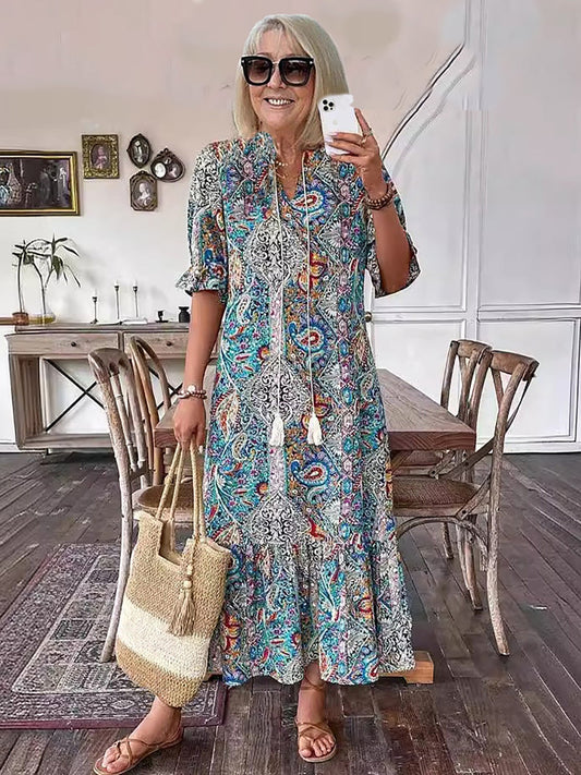 Vacation Cotton Lace-Up Maxi Dress with Pockets | Lila 0