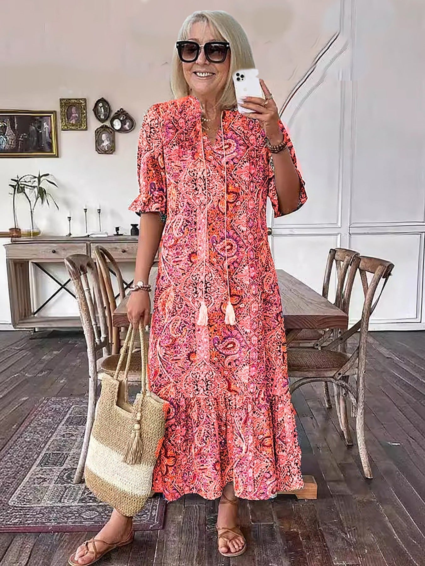 Vacation Cotton Lace-Up Maxi Dress with Pockets | Lila 6