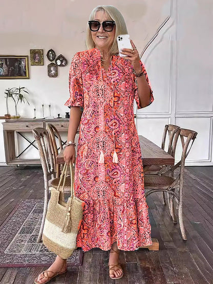 Vacation Cotton Lace-Up Maxi Dress with Pockets | Lila 6