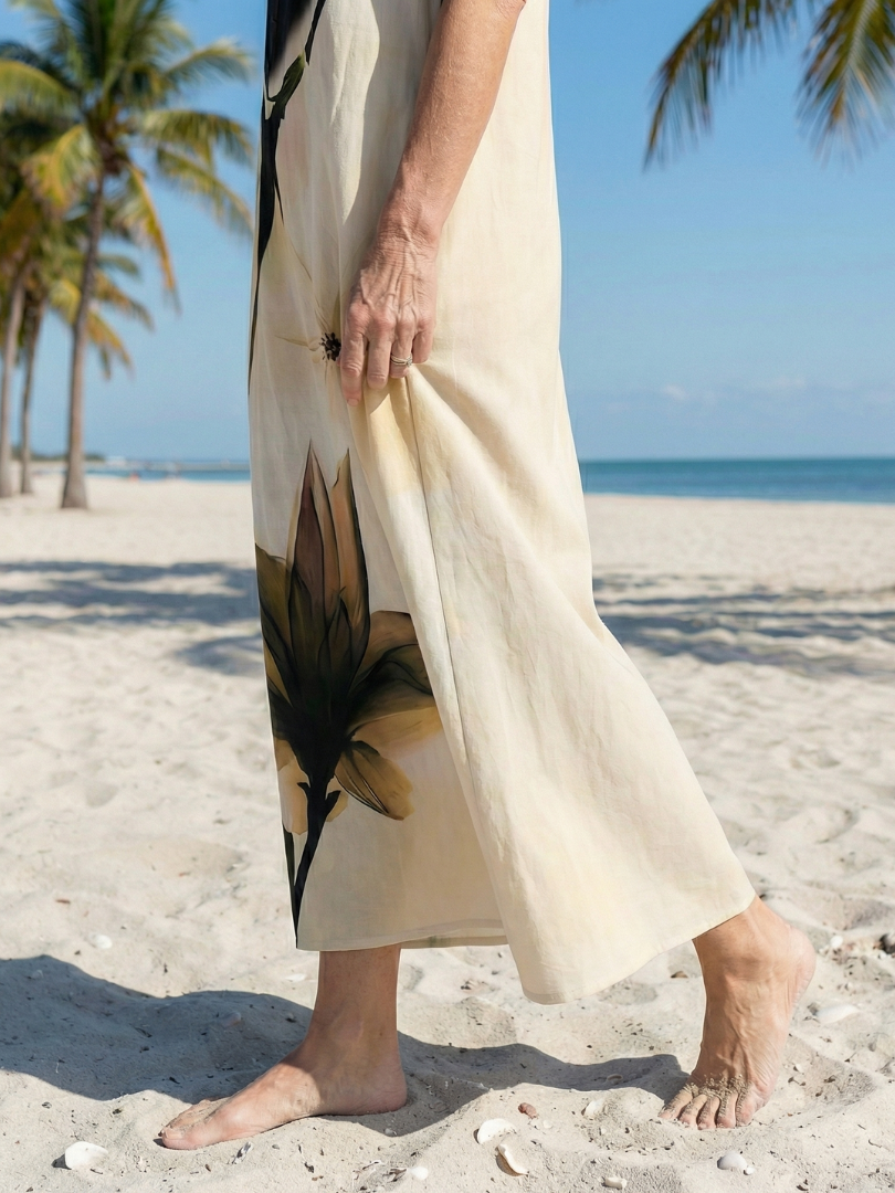 Vacation Floral Maxi Sleeveless Beach Dress with Pockets | Mira 3