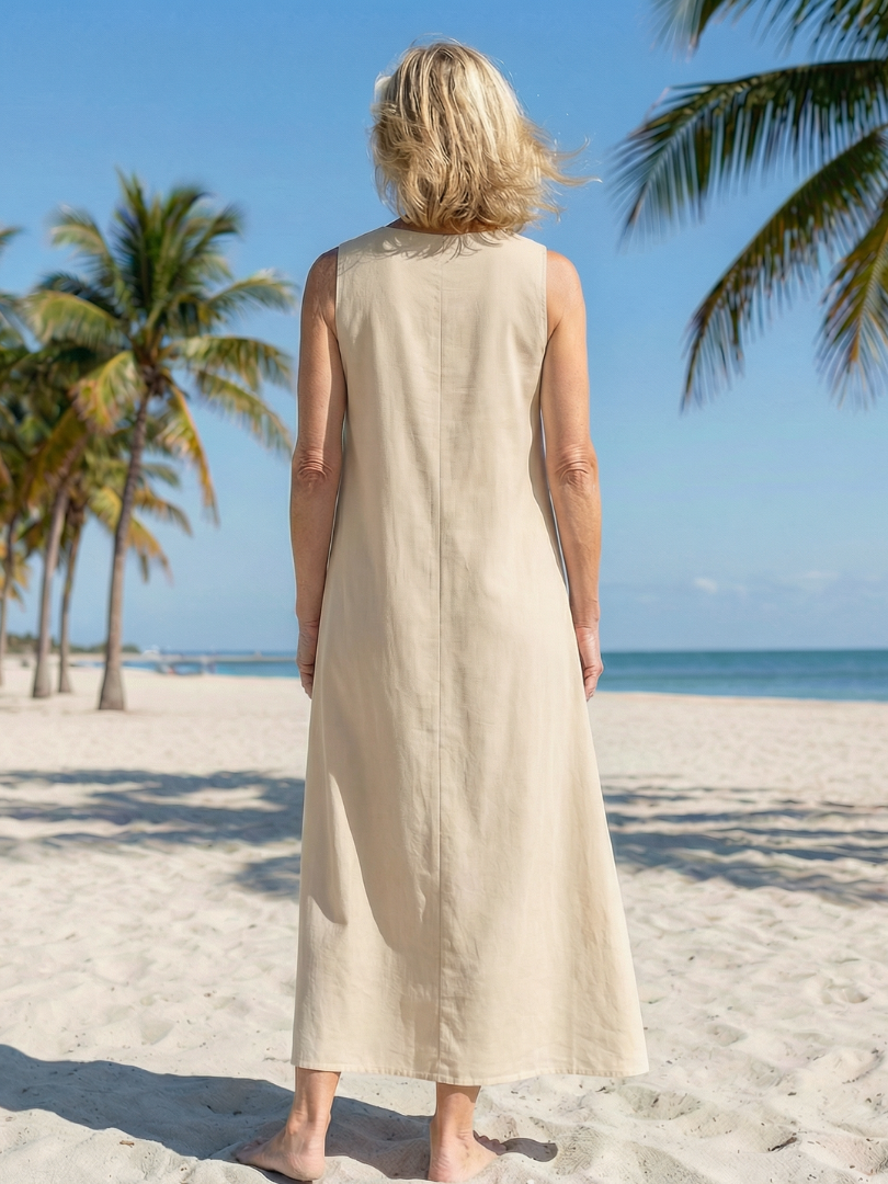 Vacation Floral Maxi Sleeveless Beach Dress with Pockets | Mira 4