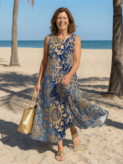 Vacation Beach Floral Midi Sleeveless Relaxed Dress | Mira 1