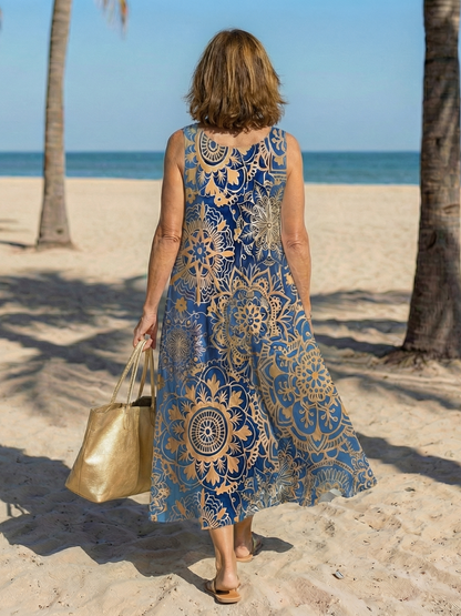 Vacation Beach Floral Midi Sleeveless Relaxed Dress | Mira 4