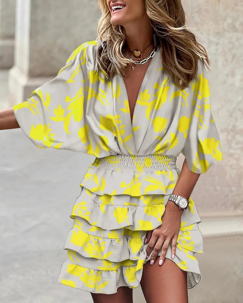 Vacation Floral Print Ruffle Mini Dress | Lyra 1