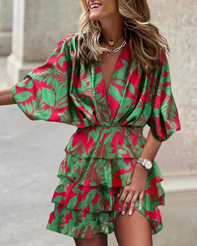 Vacation Floral Print Ruffle Mini Dress | Lyra 2