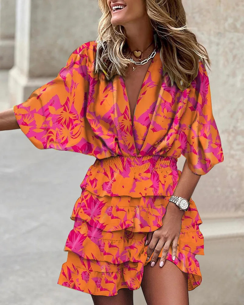 Vacation Floral Print Ruffle Mini Dress | Lyra 4