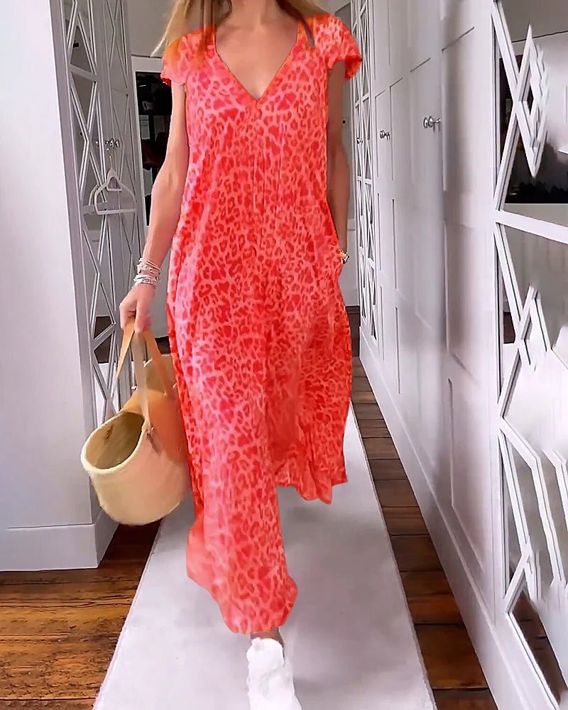 Vacation Floral V-Neck Pocketed Maxi Dress | Mira 9