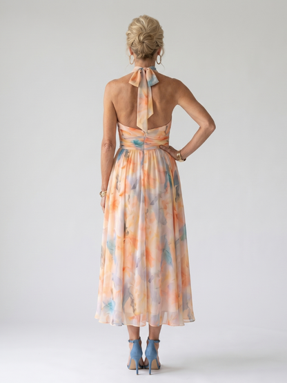 Wedding Guest Lightweight Halter Gathered Midi Dress 3