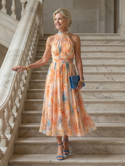 Wedding Guest Lightweight Halter Gathered Midi Dress 4