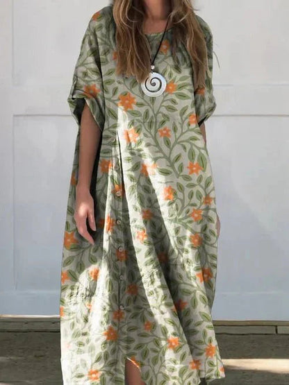 Vacation Linen Blend Round Neck Maxi Dress with Flattering Coverage | Isla 4