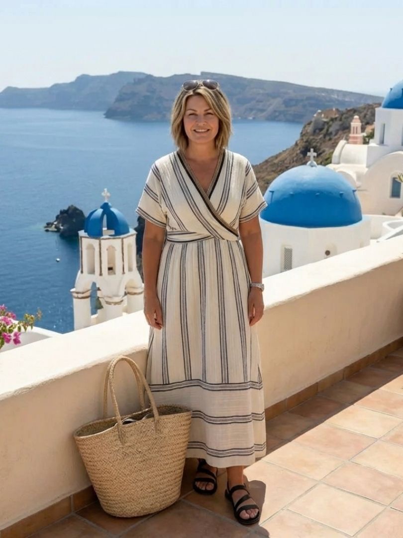 Vacation Linen V-Neck Wrap Midi Dress | Mira 4