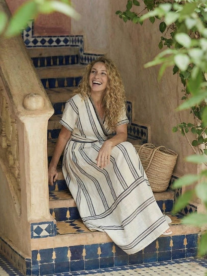 Vacation Linen V-Neck Wrap Midi Dress | Mira 5
