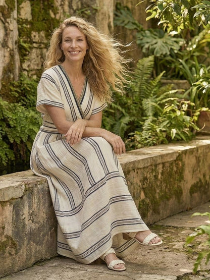 Vacation Linen V-Neck Wrap Midi Dress | Mira 6