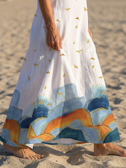 Vacation Beach Printed Maxi Pocketed Dress | Faye 3
