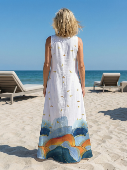 Vacation Beach Printed Maxi Pocketed Dress | Faye 4