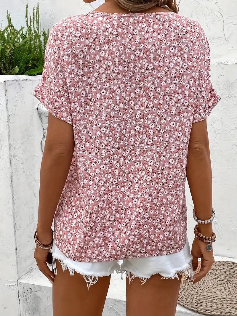 Verna | Women's Chic V-Neck Short Sleeve Loose Fit Floral Print Blouse 1