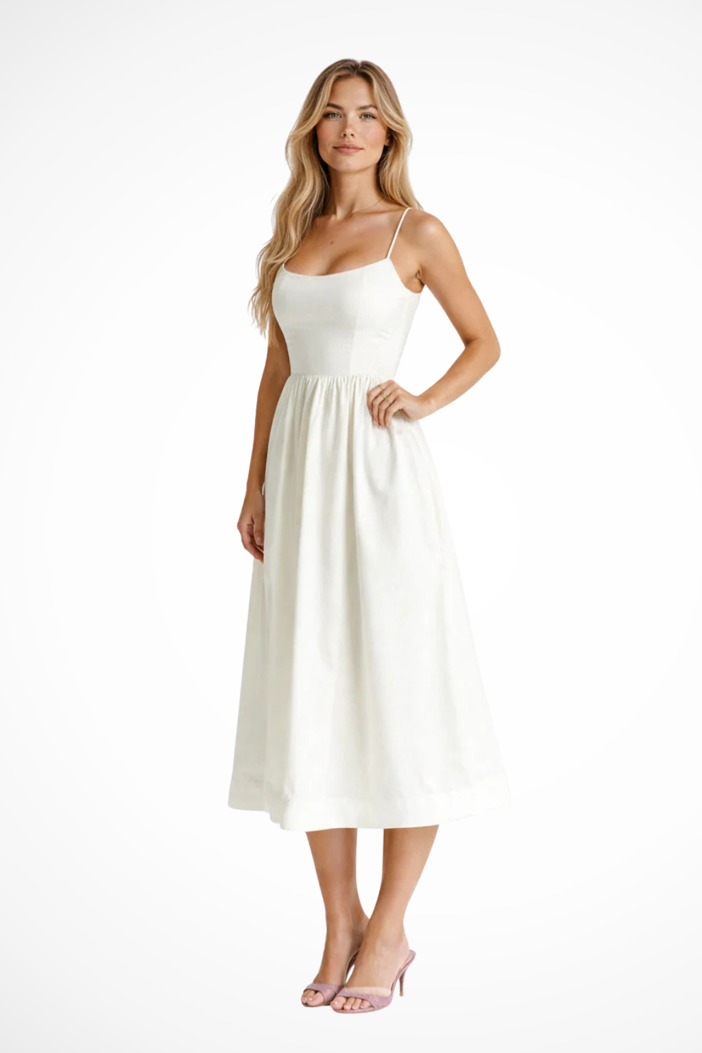 Wedding Guest A-Line Midi with Slim Straps for Formal Events | Mira 1