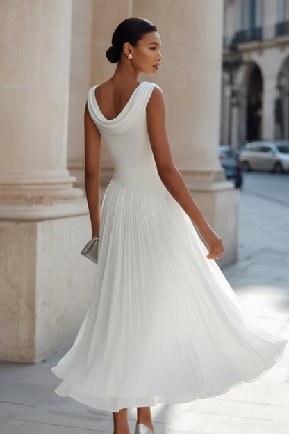 Wedding Guest Chiffon Draped Pleated Midi Dress | Mira 5