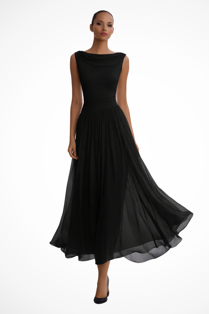 Wedding Guest Chiffon Draped Pleated Midi Dress | Mira 7