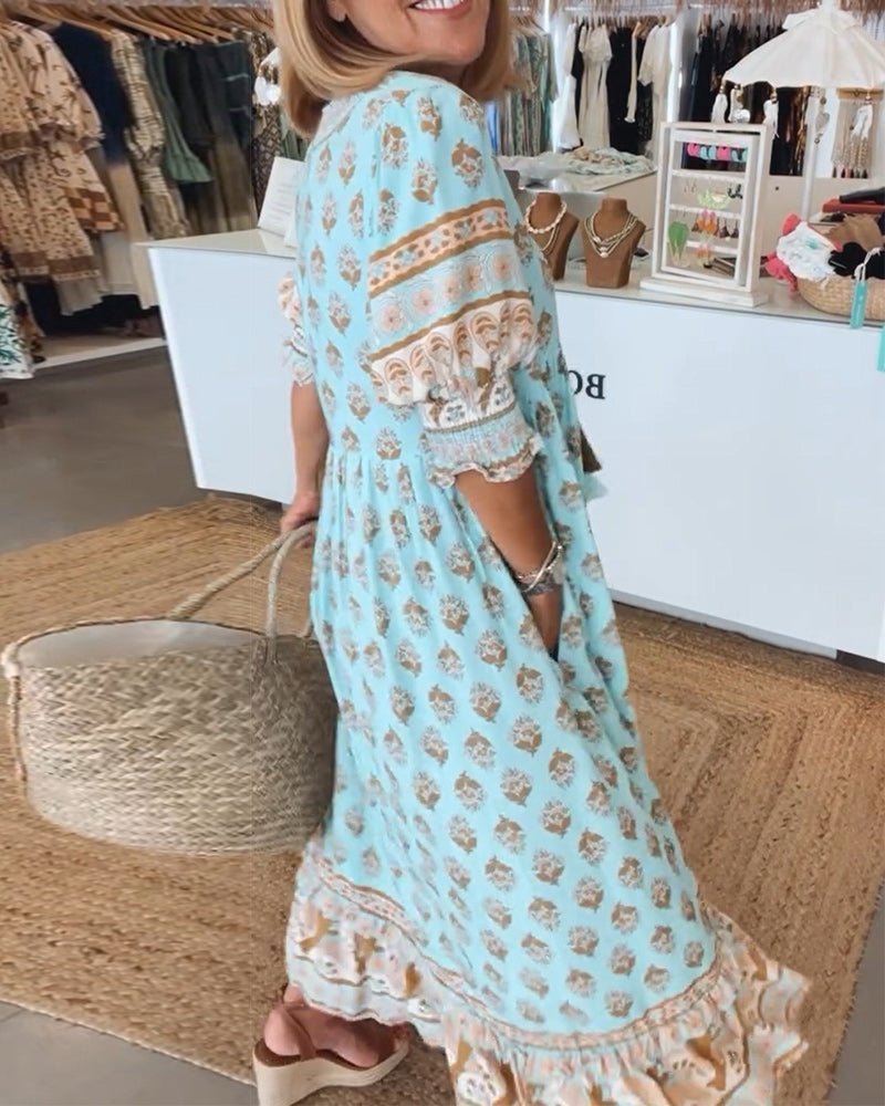 Wedding Guest Floral V-Neck Maxi Dress with Pockets | Sia 1